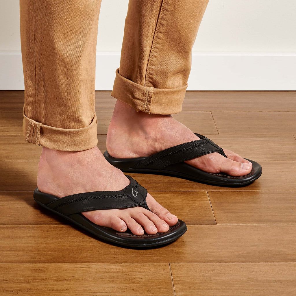 Men's Olukai Hiapo Sandals Black | JYKZLHI-91