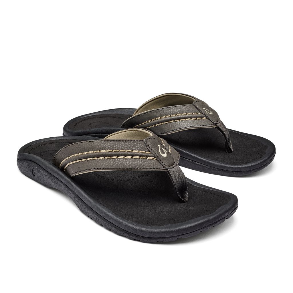 Men's Olukai Hokua Sandals Black | EJPBYSD-40