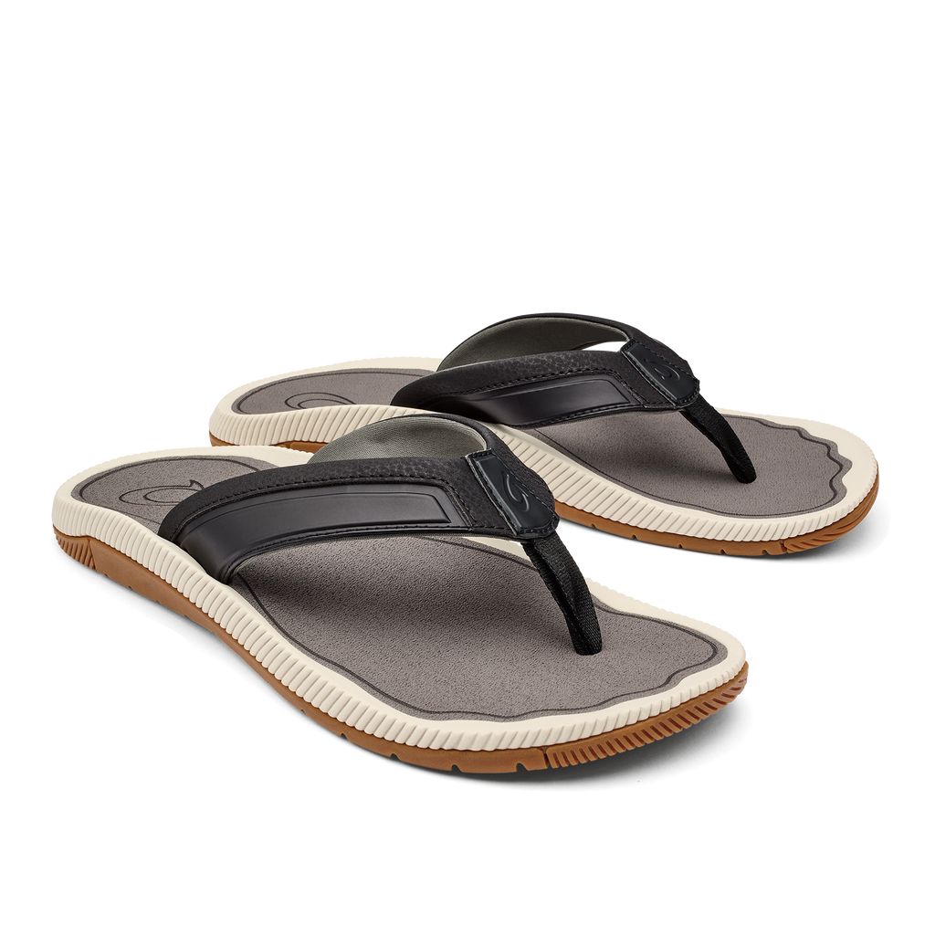 Men's Olukai Kūkulu Sandals Black | BWEXOQT-92