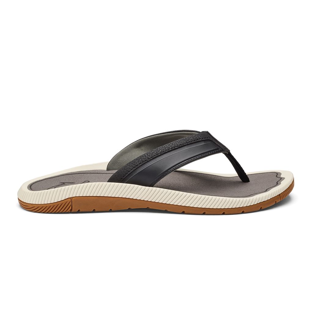 Men\'s Olukai Kūkulu Sandals Black | BWEXOQT-92