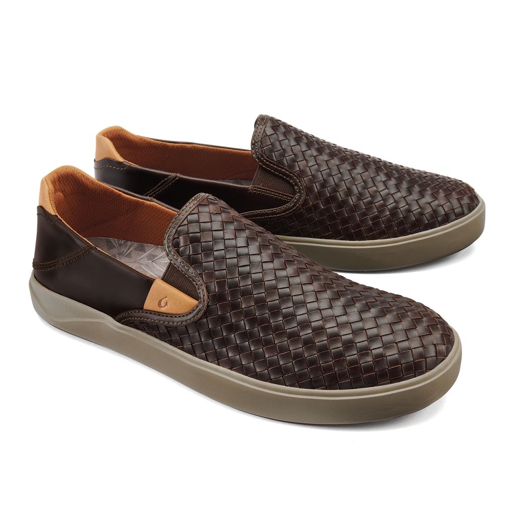 Men's Olukai Lae ahi Lauhala Sneakers Dark Brown | BUXYAKI-12