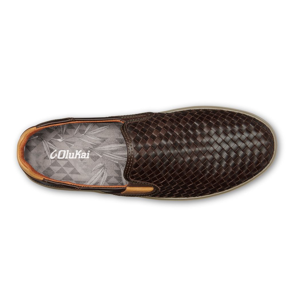 Men's Olukai Lae ahi Lauhala Sneakers Dark Brown | BUXYAKI-12