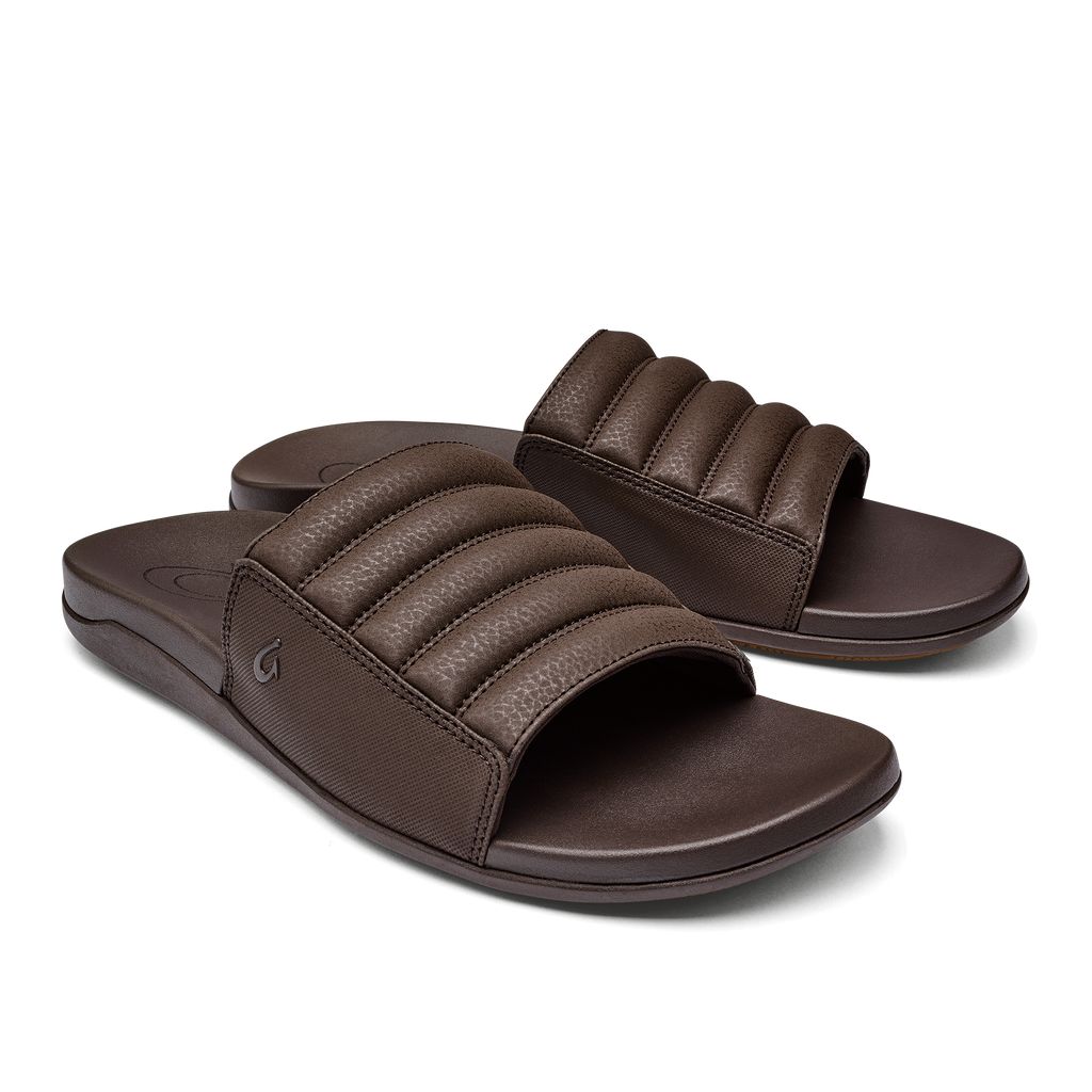 Men's Olukai Maha 'Olu Sandals Dark Brown | TZOSLBF-40