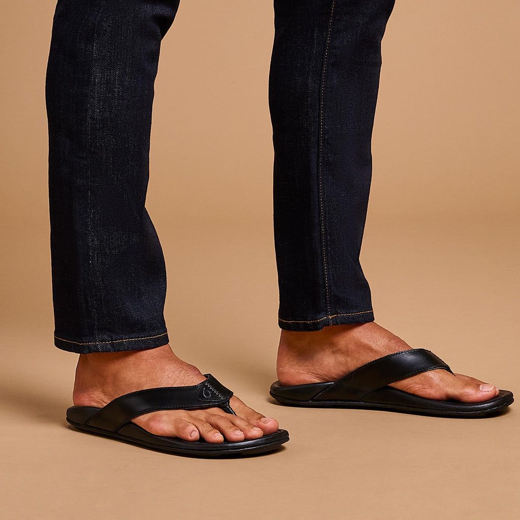 Men's Olukai Mekila Sandals Black | NETOPYC-56