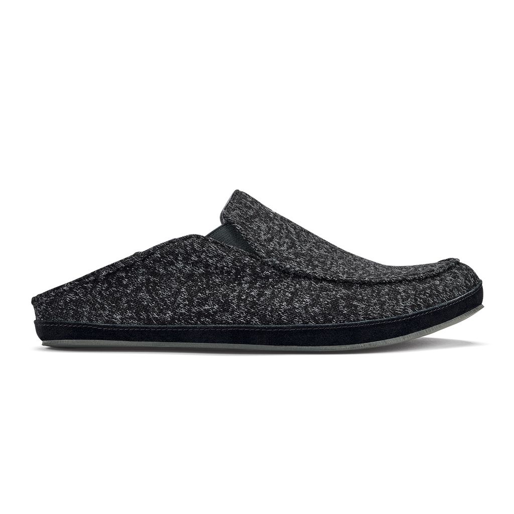 Men's Olukai Moloā Hulu Slippers Black | ZXHQTBV-61