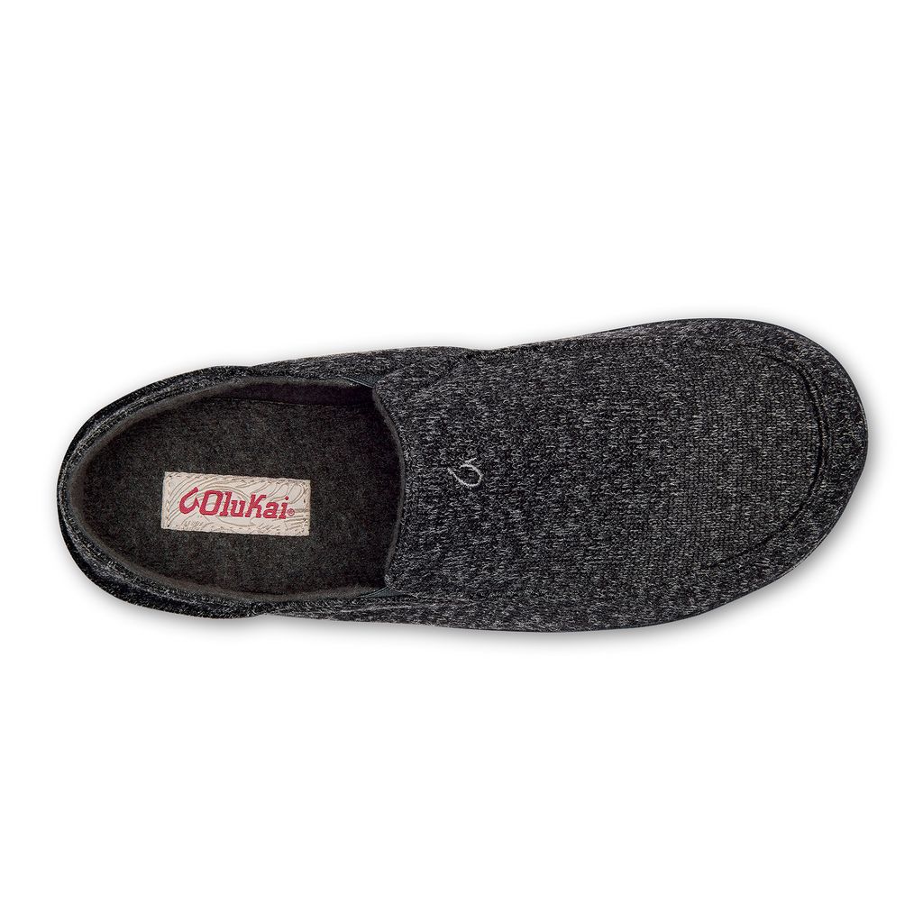 Men's Olukai Moloā Hulu Slippers Black | ZXHQTBV-61