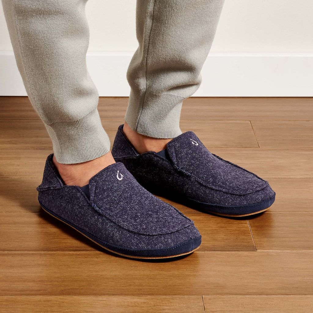 Men's Olukai Moloā Hulu Slippers Blue | BTOMLKU-37