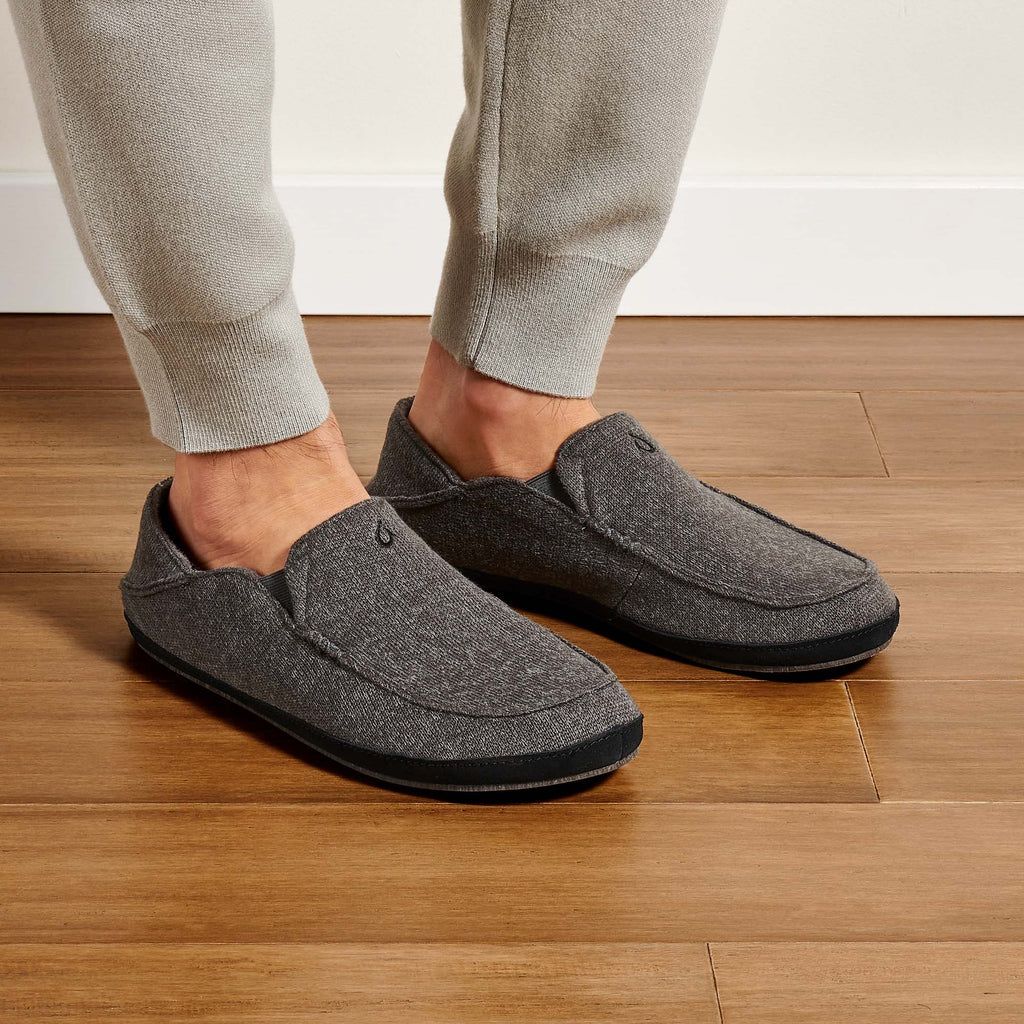 Men's Olukai Moloā Hulu Slippers Dark Grey | DXLMOZS-71