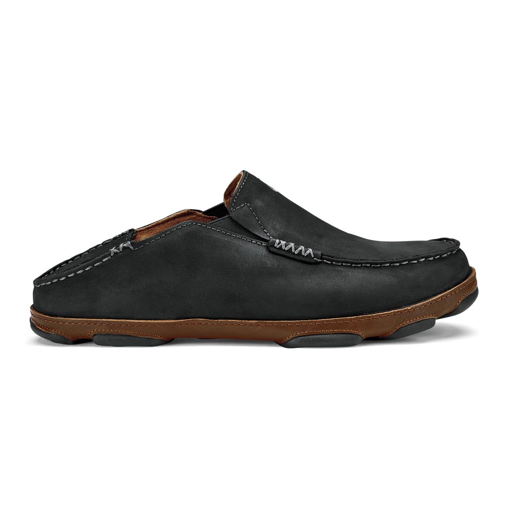 Men's Olukai Moloā Slippers Black | LIGAKJS-14