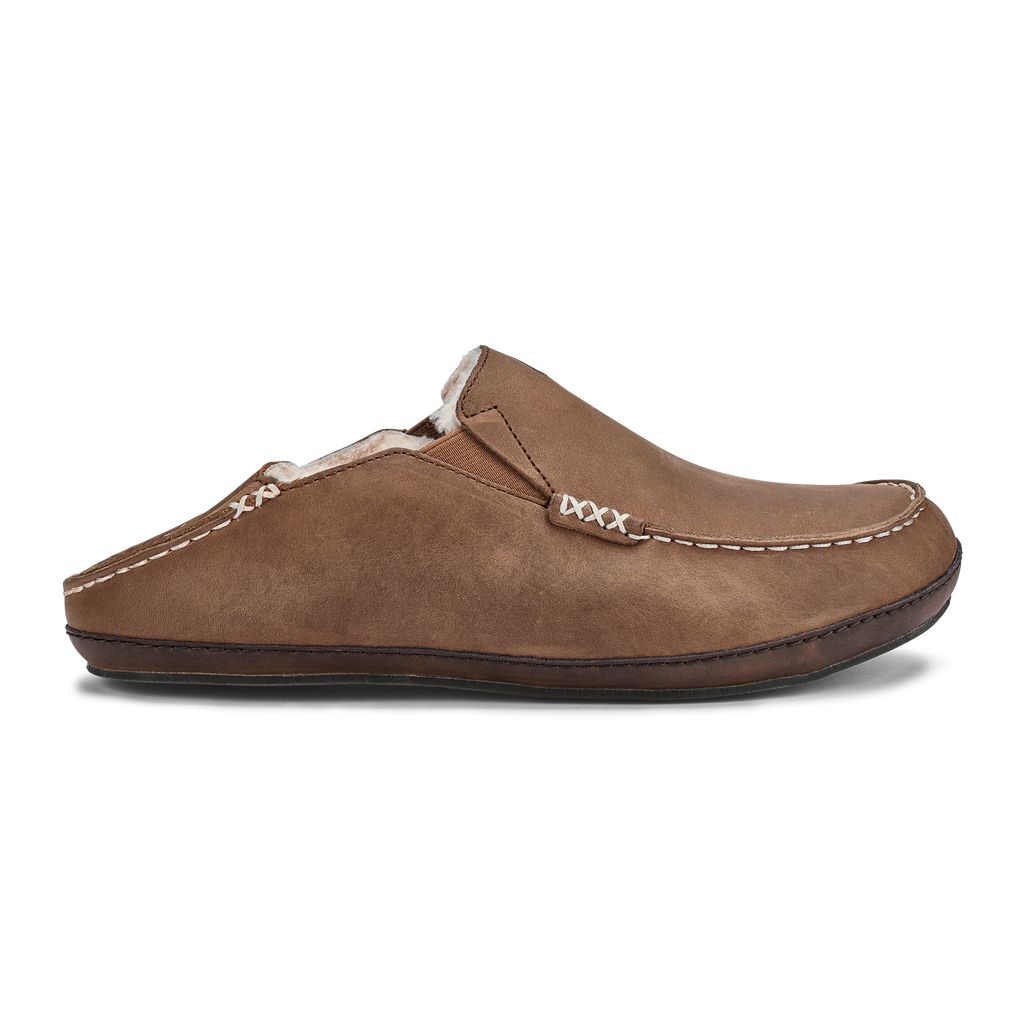 Men's Olukai Moloā Slippers Dark Brown | OWEZJPC-60