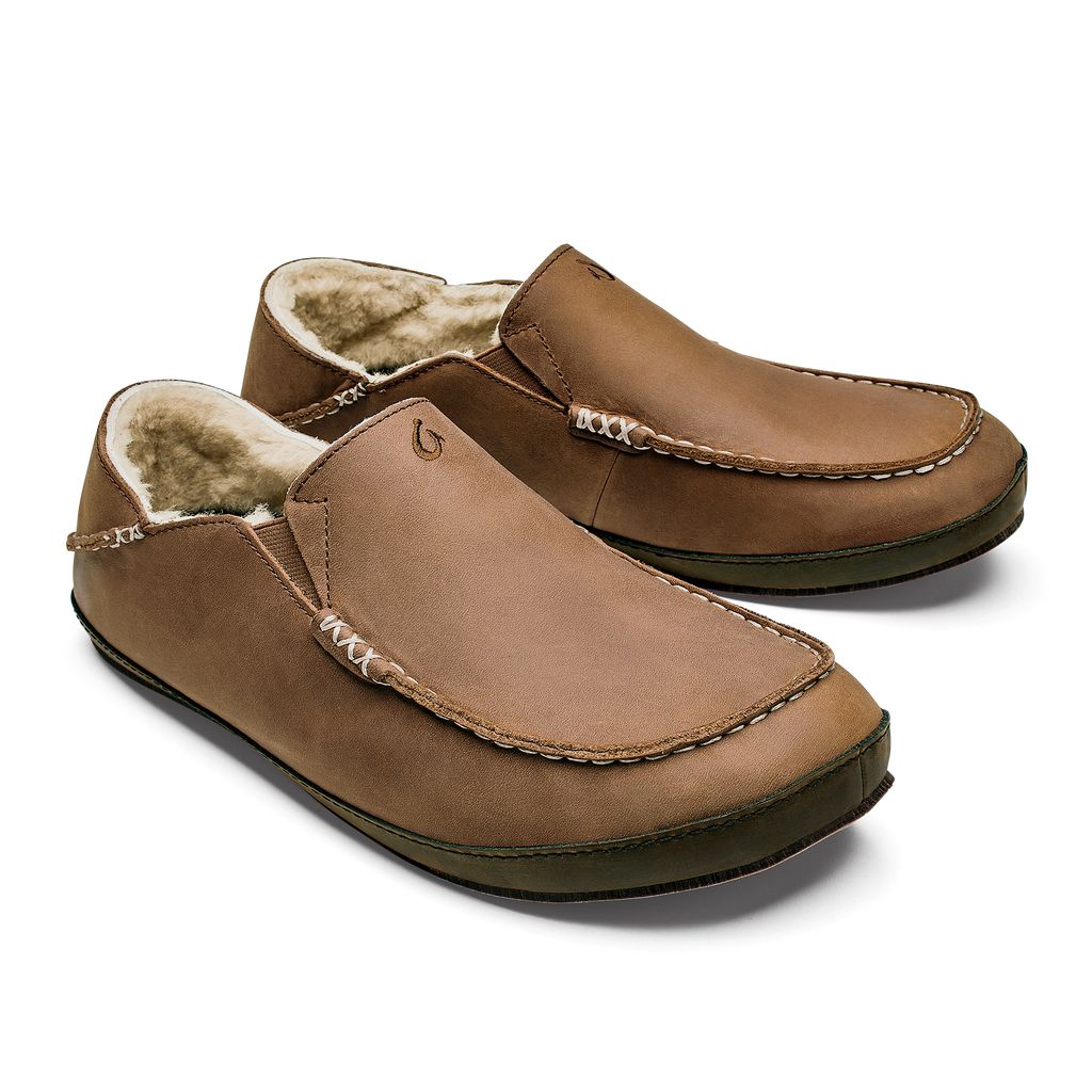 Men's Olukai Moloā Slippers Dark Brown | OWEZJPC-60