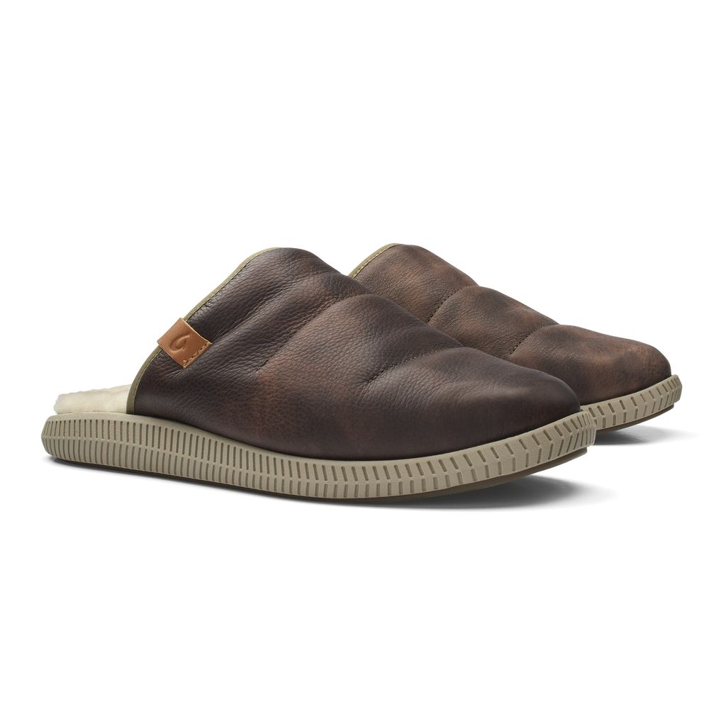 Men's Olukai Mua 'Ili Slippers Dark Brown | IDKJWHM-64