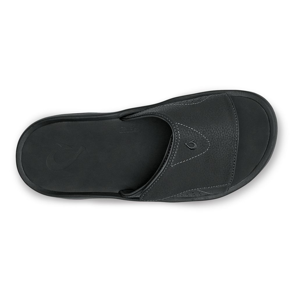 Men's Olukai Nalu Slide Sandals Black | NJTQKMG-14