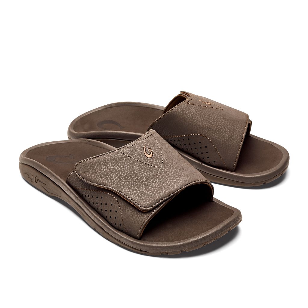 Men's Olukai Nalu Slide Sandals Dark Brown | ZWBRSOQ-78