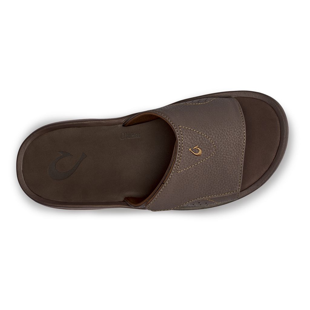 Men's Olukai Nalu Slide Sandals Dark Brown | ZWBRSOQ-78