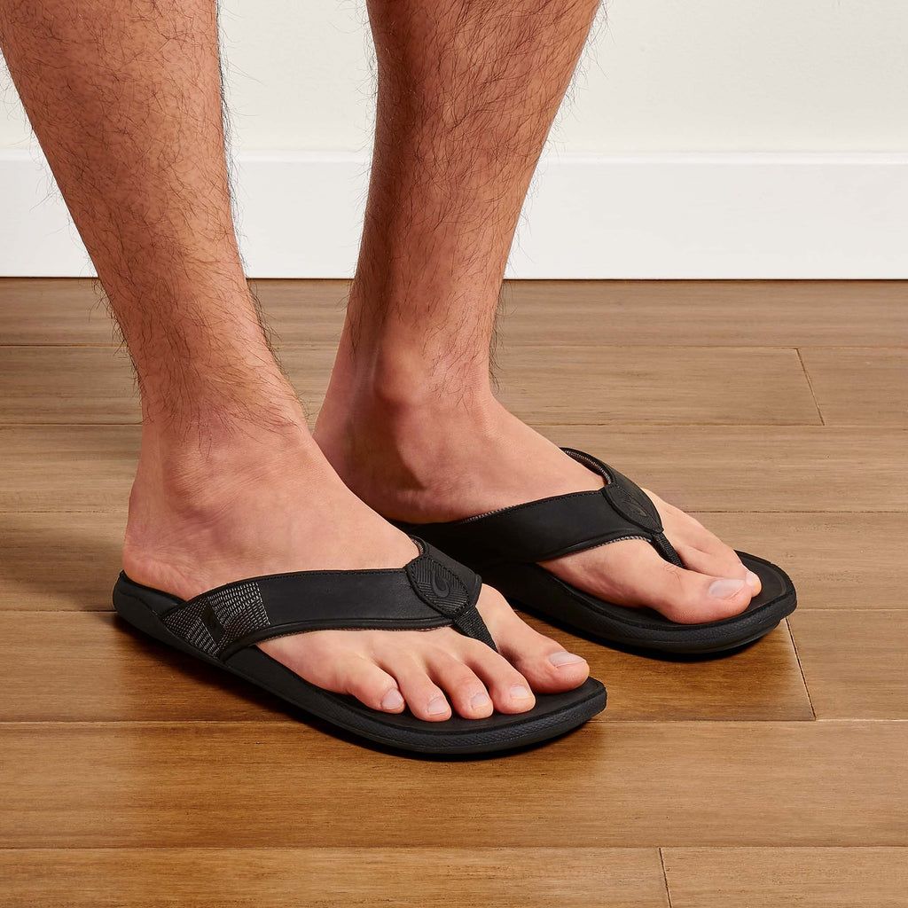 Men's Olukai Tuahine Sandals Black | AXODMIY-68