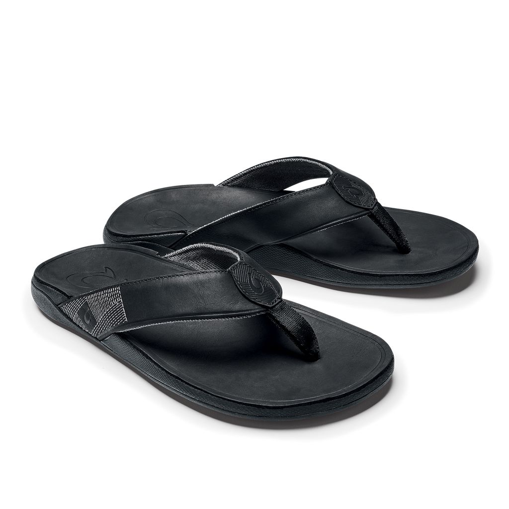 Men's Olukai Tuahine Sandals Black | AXODMIY-68