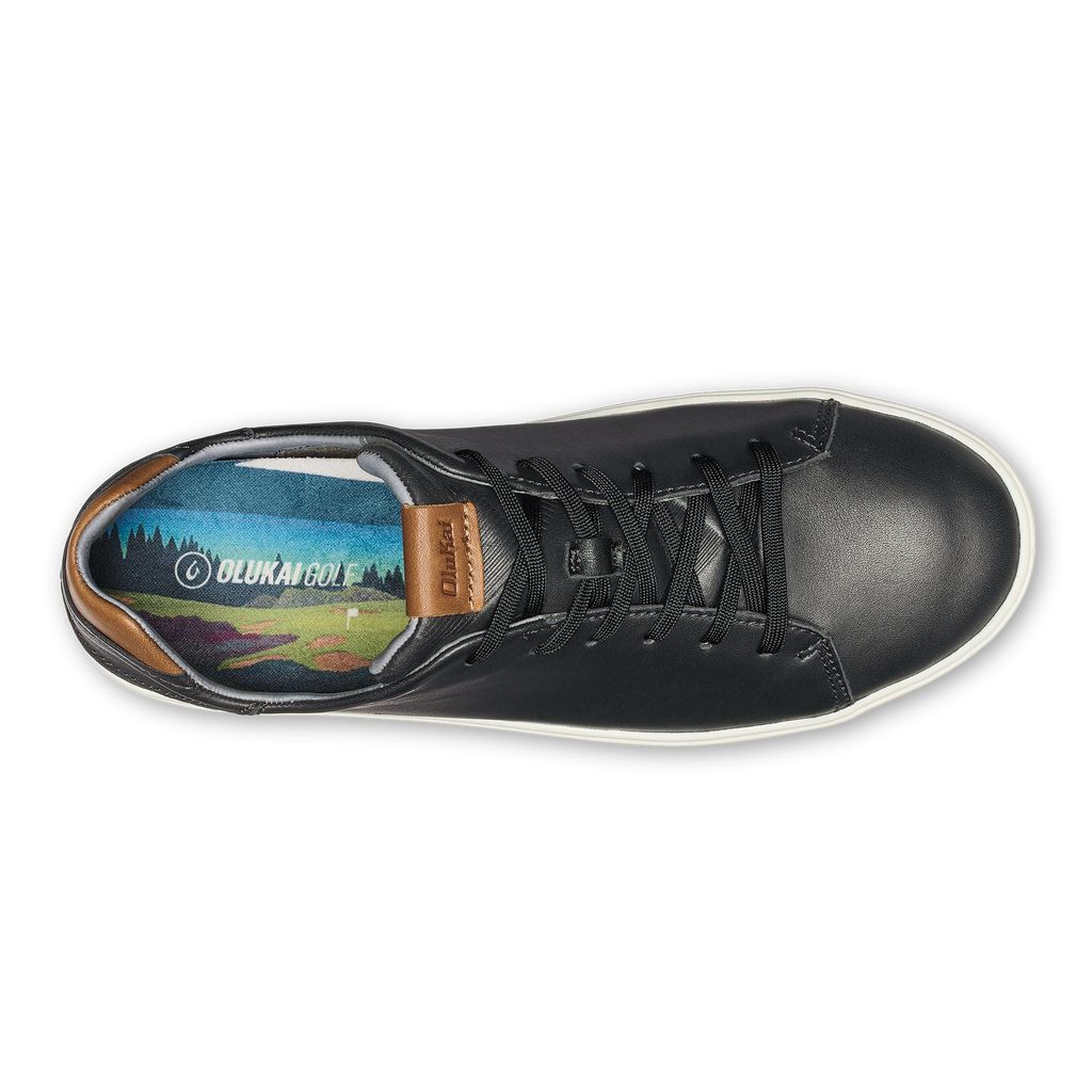 Men's Olukai Wai alae Golf Shoes Black | WOHNTGE-90