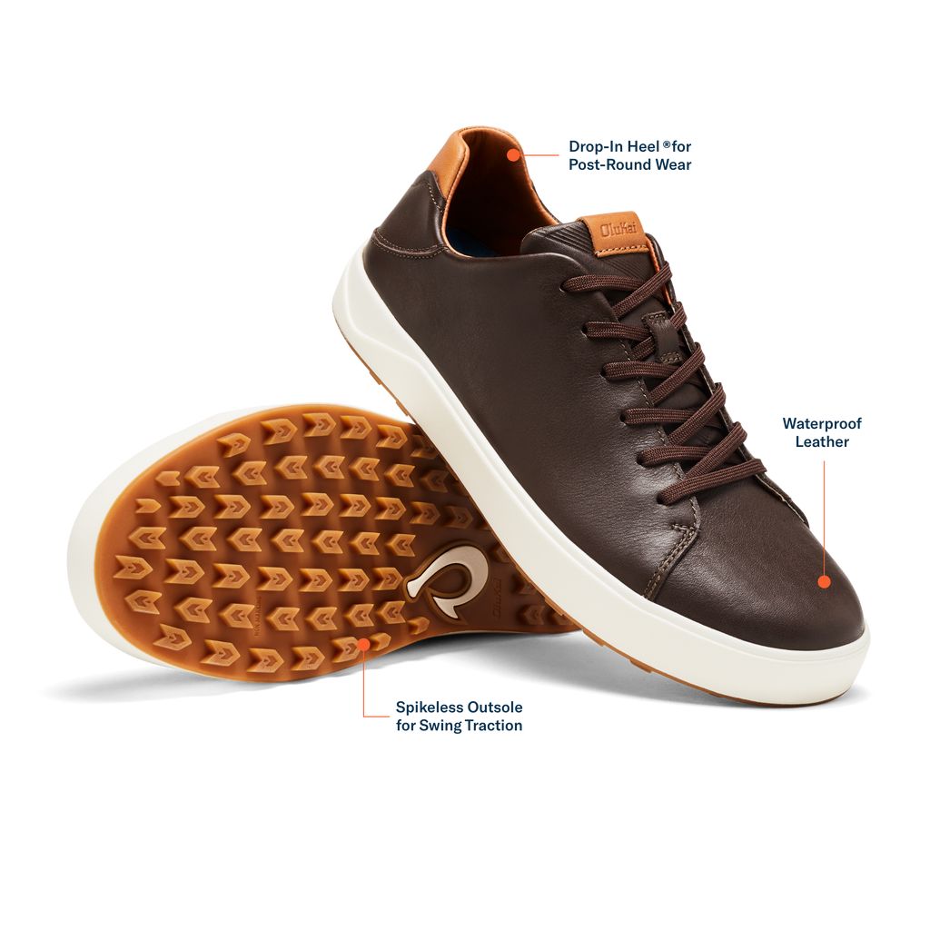 Men's Olukai Wai alae Golf Shoes Dark Brown | MZCXNEB-24