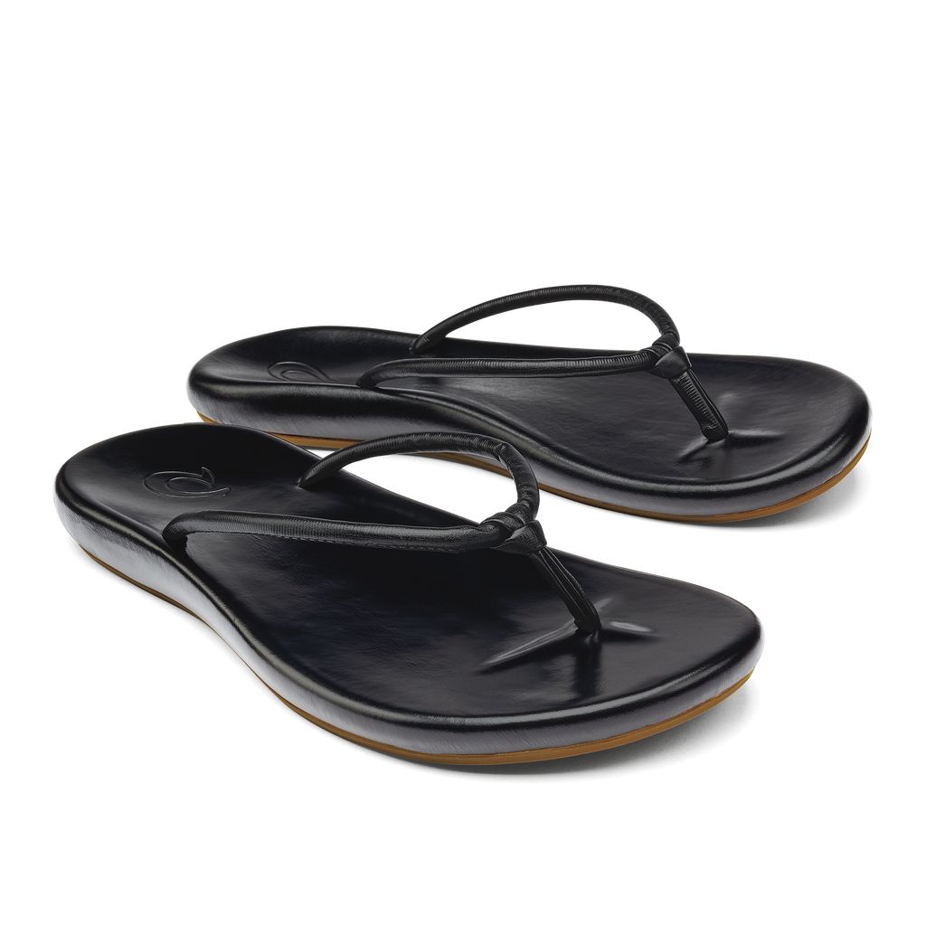 Women's Olukai Huawai Sandals Black | SQIHTKB-50