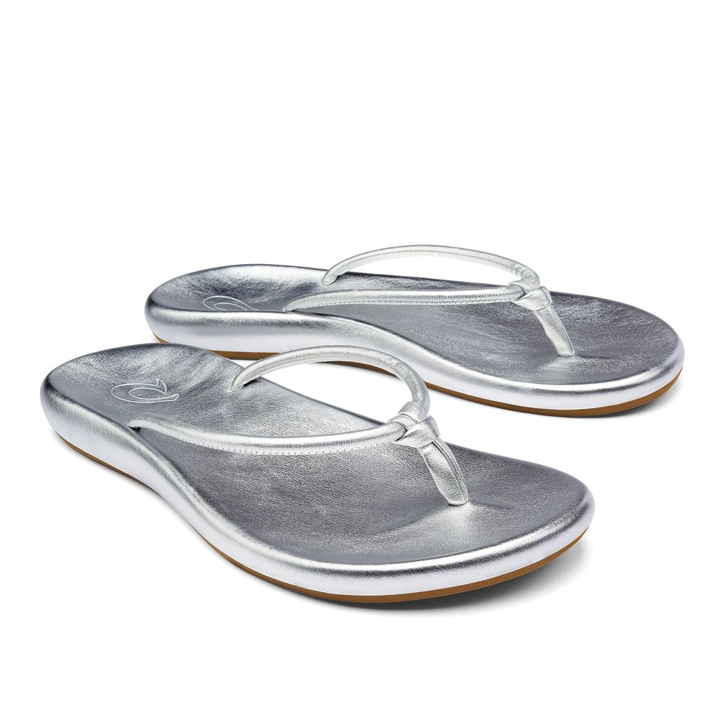 Women's Olukai Huawai Sandals Silver | PGHYBVQ-27