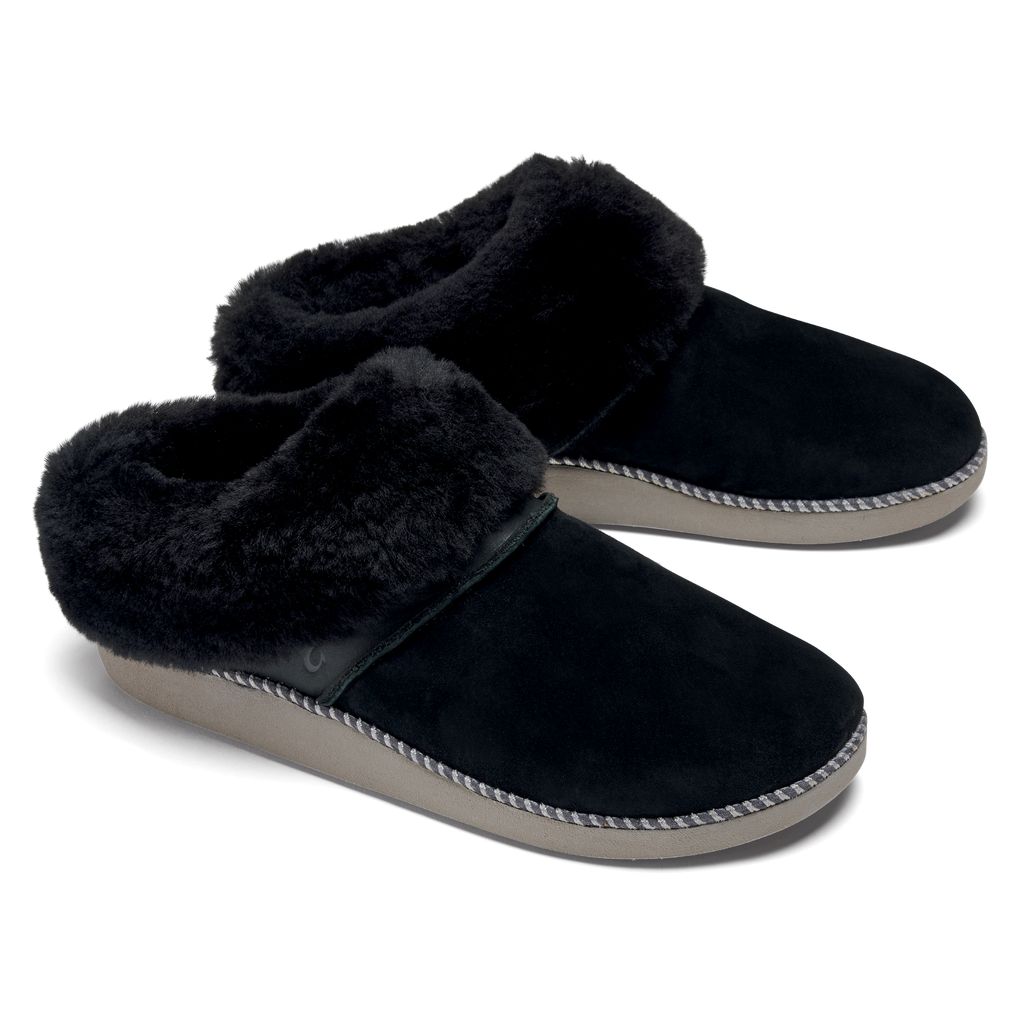 Women's Olukai Ku i Slippers Black | NGUCXAE-10