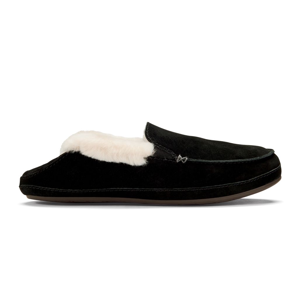 Women's Olukai Ku una Slippers Black | OYPIBHZ-84