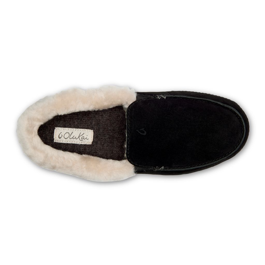 Women's Olukai Ku una Slippers Black | OYPIBHZ-84