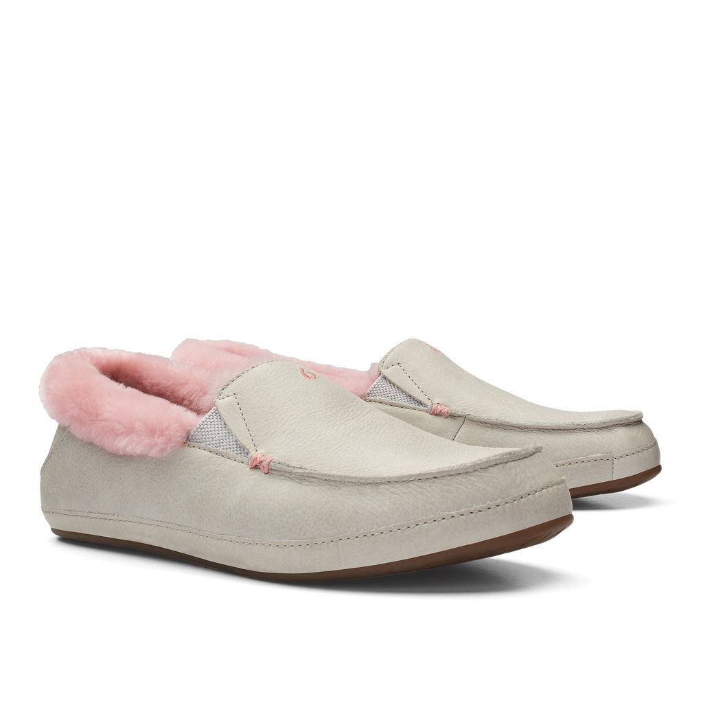 Women's Olukai Ku una Slippers White Grey | OVNTHCX-83