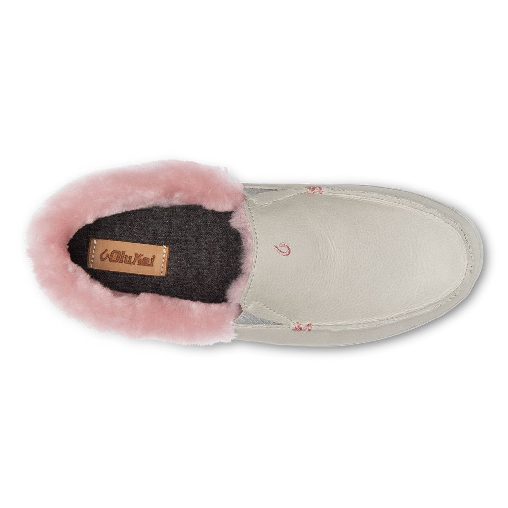 Women's Olukai Ku una Slippers White Grey | OVNTHCX-83