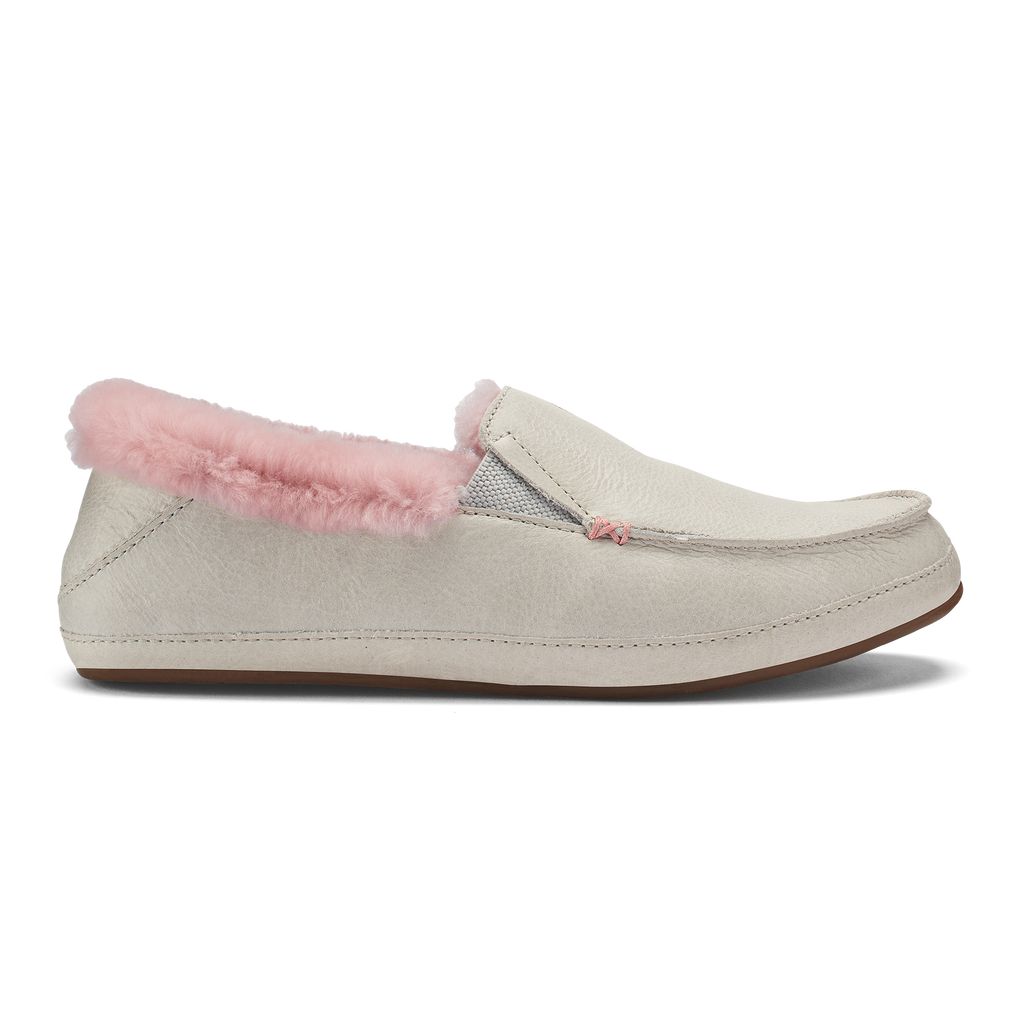 Women\'s Olukai Ku una Slippers White Grey | OVNTHCX-83