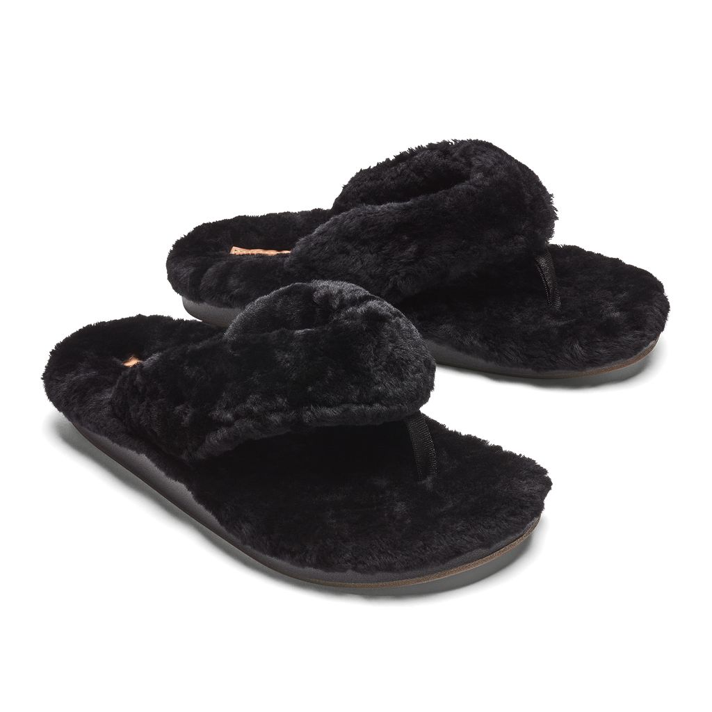 Women's Olukai Kīpe'a Heu Slippers Black | JLOUEYV-84