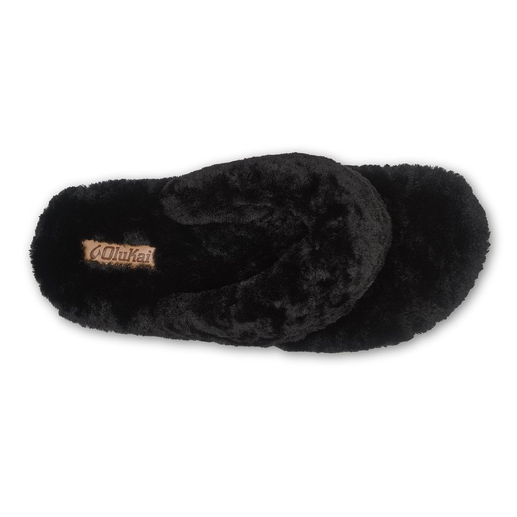 Women's Olukai Kīpe'a Heu Slippers Black | JLOUEYV-84