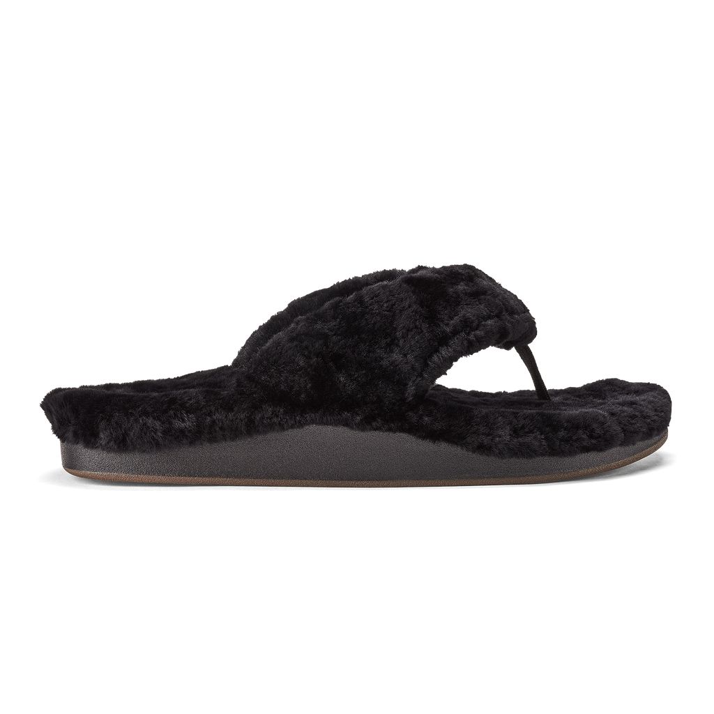 Women\'s Olukai Kīpe\'a Heu Slippers Black | JLOUEYV-84