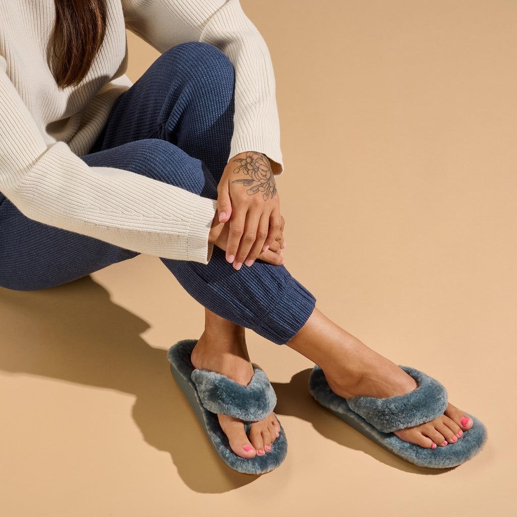 Women's Olukai Kīpe'a Heu Slippers Blue | XZRJOIQ-18