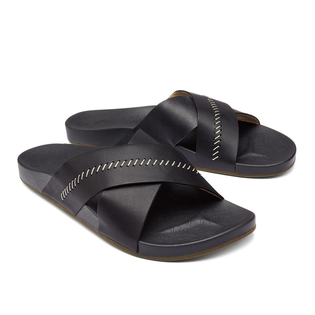 Women's Olukai Kīpe a Olu Slippers Black | NXGECBY-84