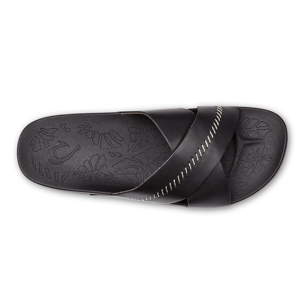 Women's Olukai Kīpe a Olu Slippers Black | NXGECBY-84