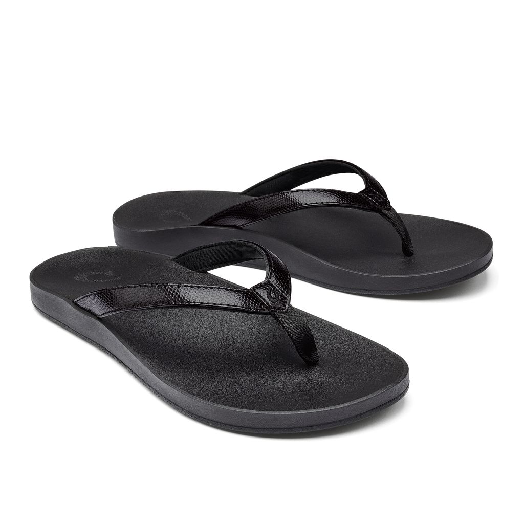 Women's Olukai Puawe Sandals Black | QSPRFWU-50