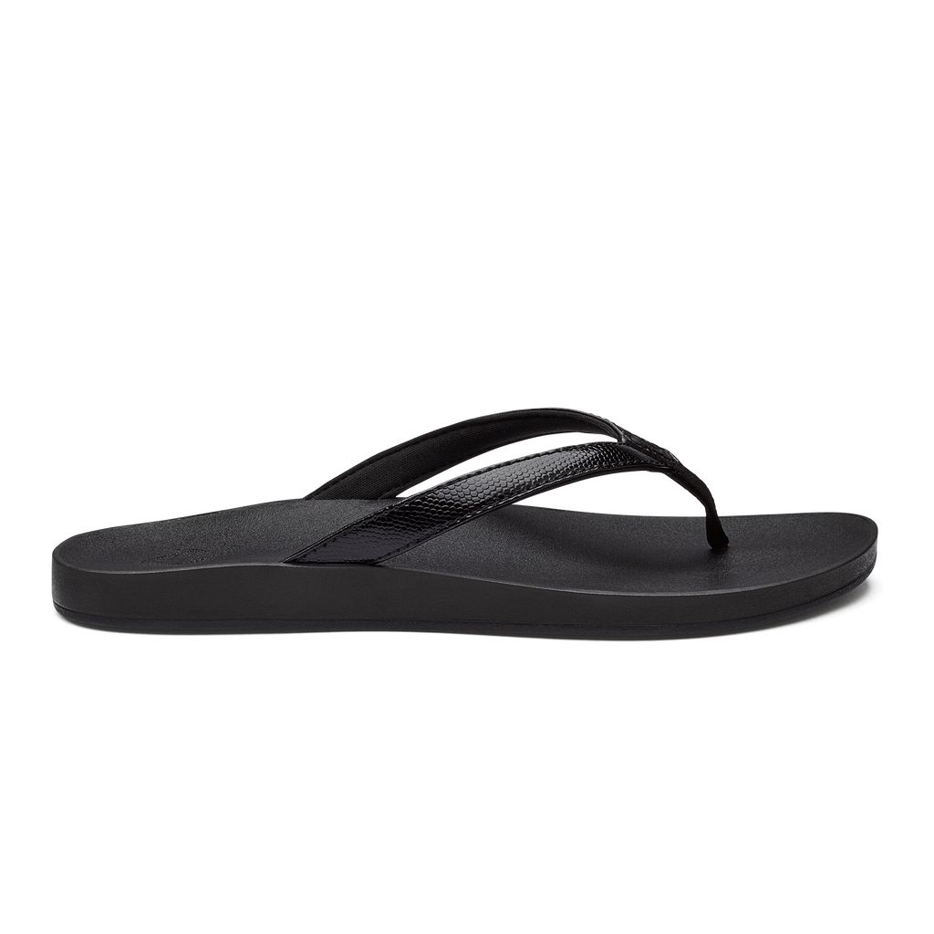 Women\'s Olukai Puawe Sandals Black | QSPRFWU-50