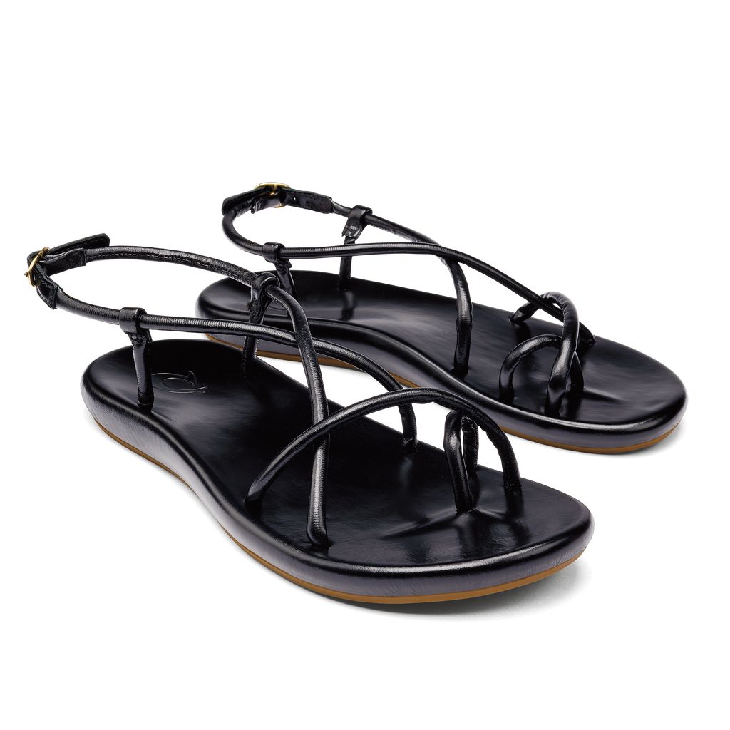 Women's Olukai Waiau Sandals Black | UGSHBQT-93