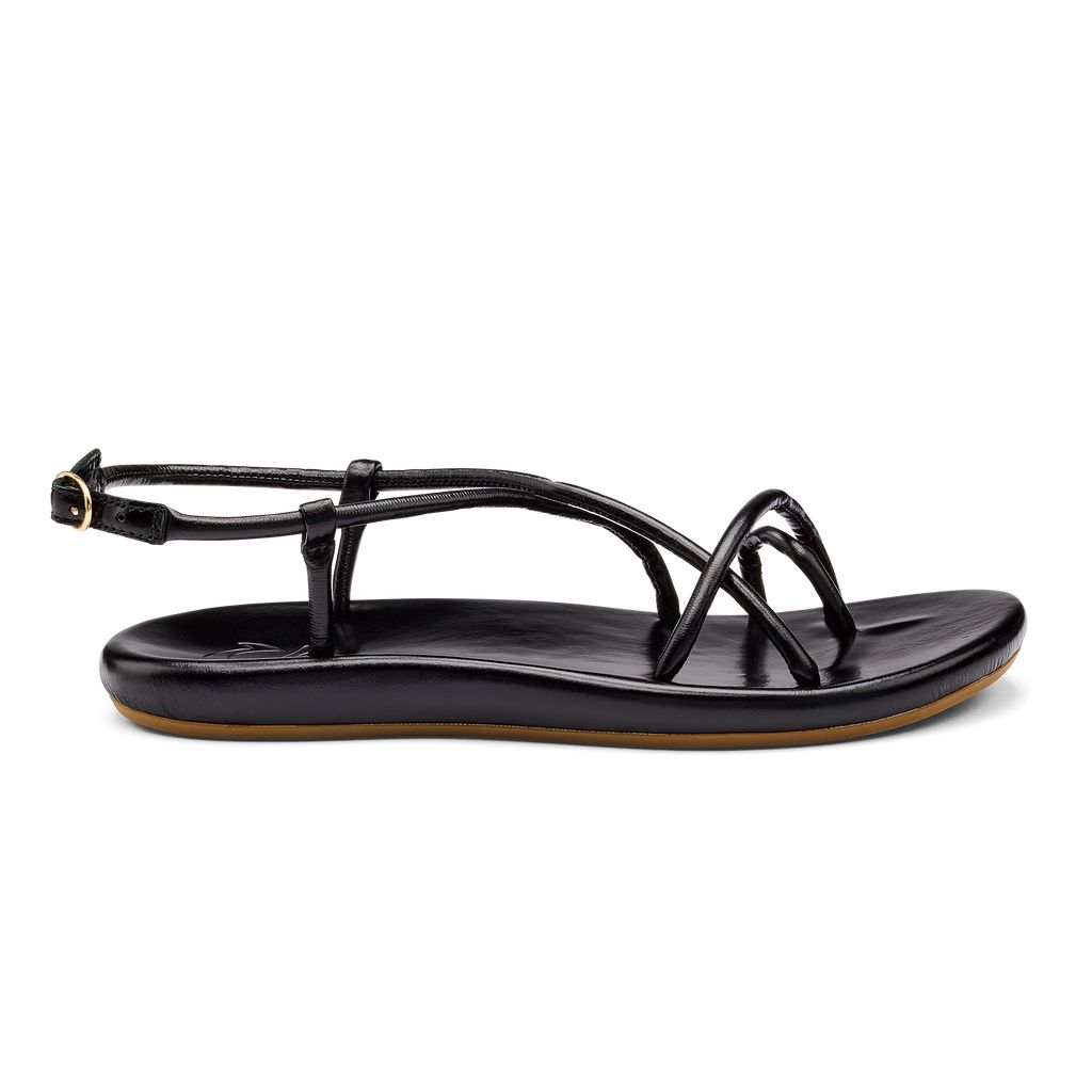 Women\'s Olukai Waiau Sandals Black | UGSHBQT-93