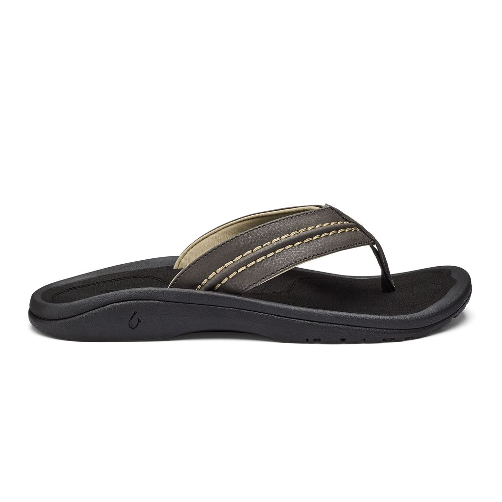 Men's Olukai Hokua Sandals Black | EJPBYSD-40