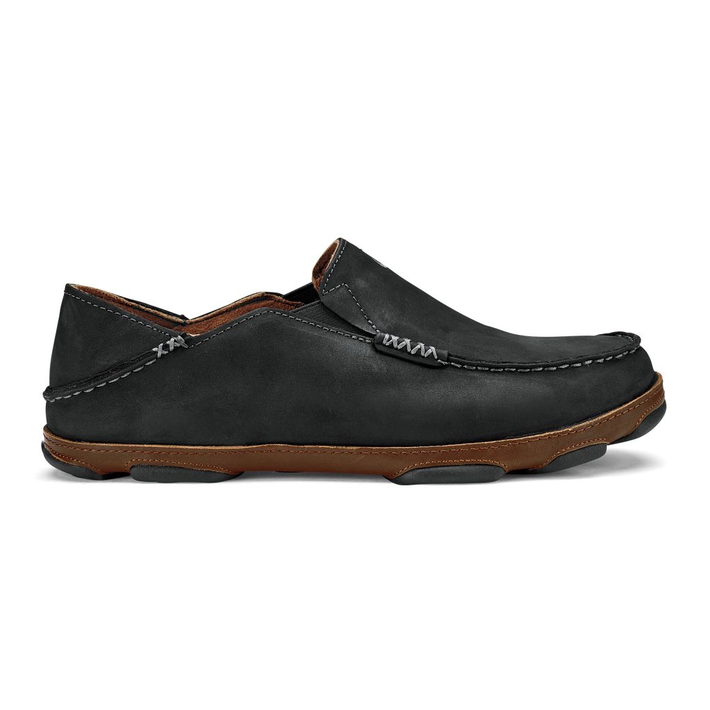 Men's Olukai Moloā Slippers Black | LIGAKJS-14