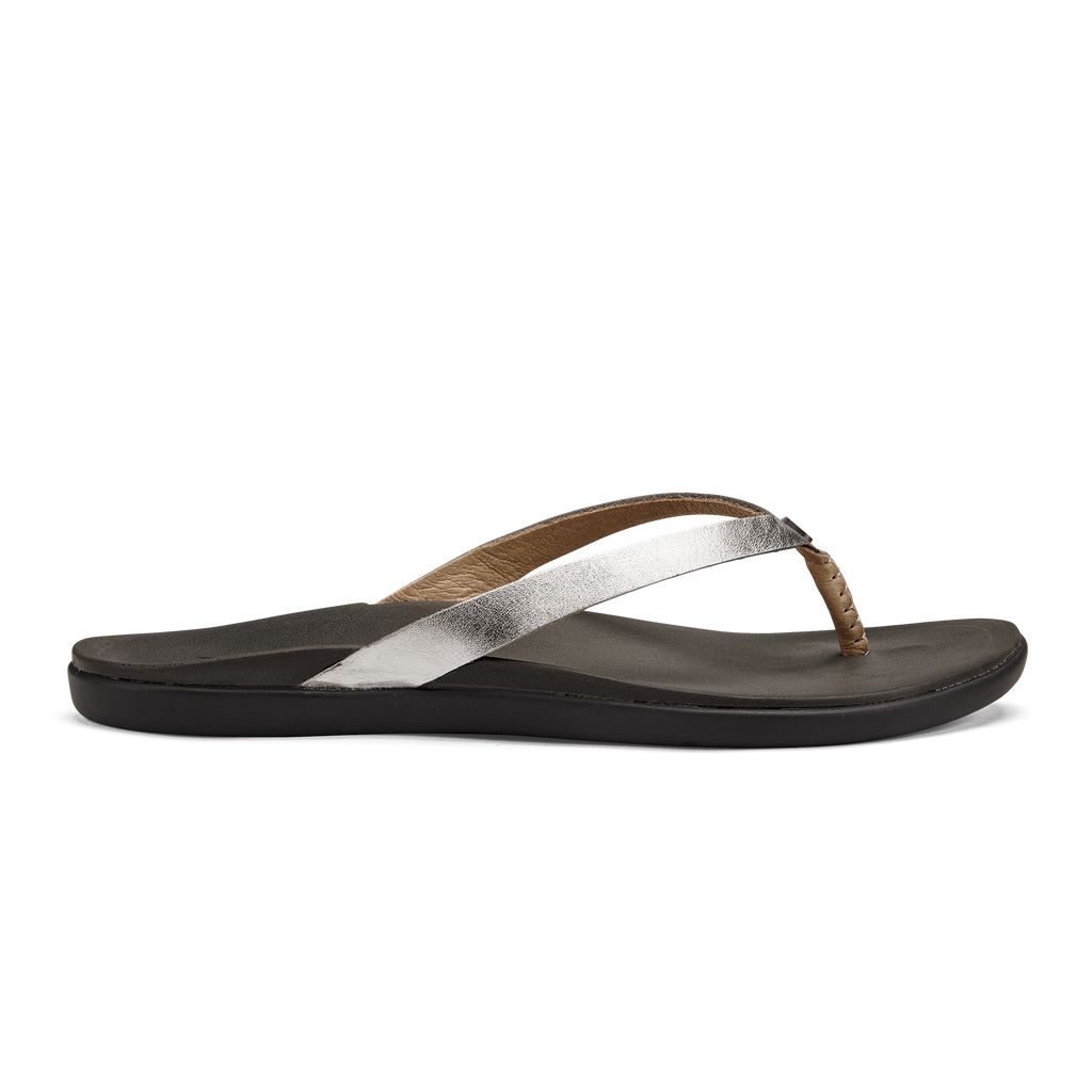 Women's Olukai Ho ōpio Leather Sandals Silver | EDQNLMU-04