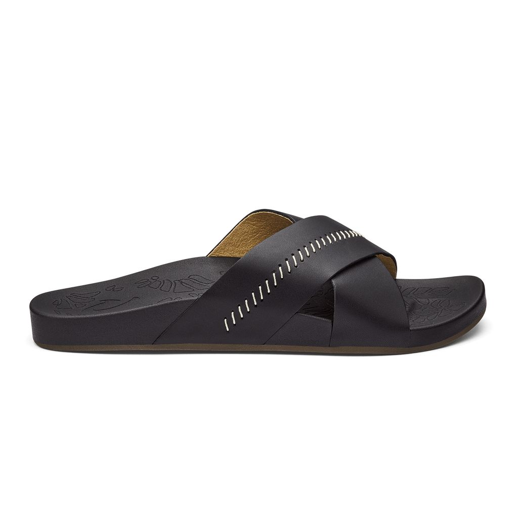 Women's Olukai Kīpe a Olu Slippers Black | NXGECBY-84